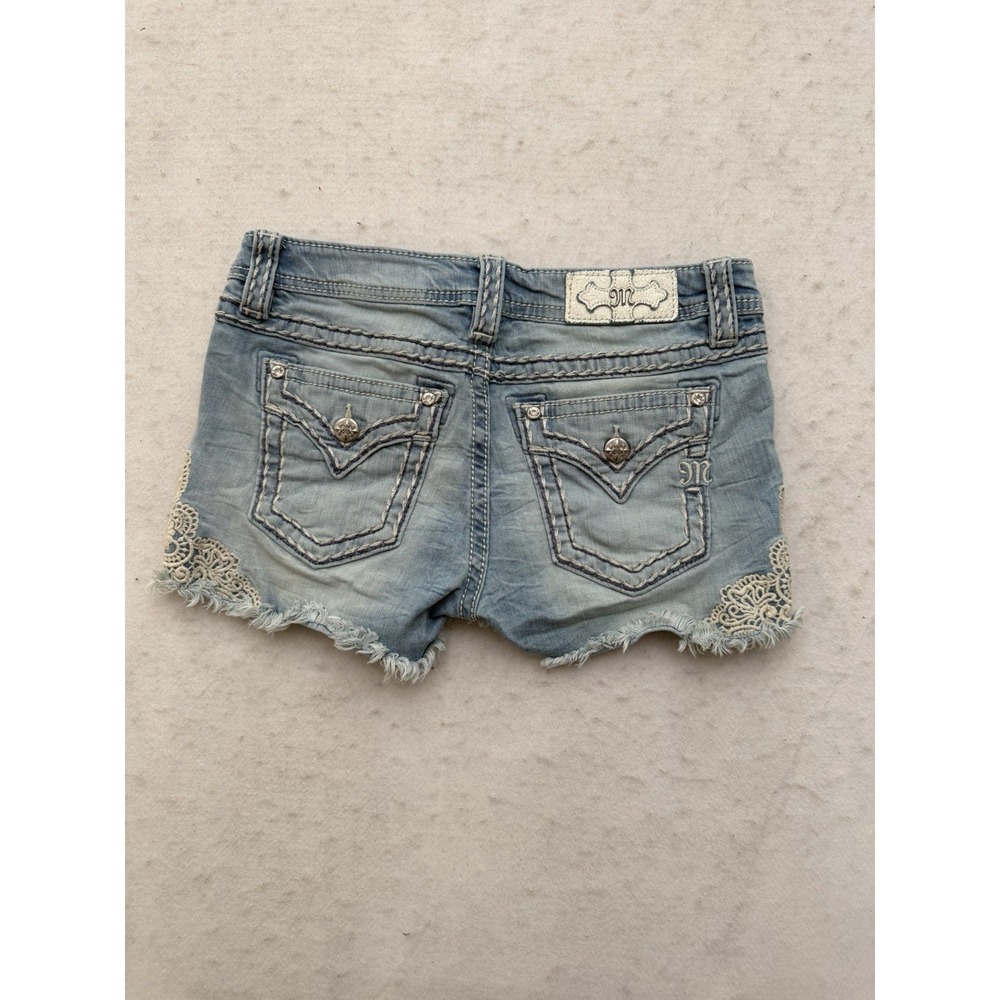 Miss Me Signature Shorts Womens 27 Blue Denim Distressed Floral Lace Applique - Picture 8 of 8